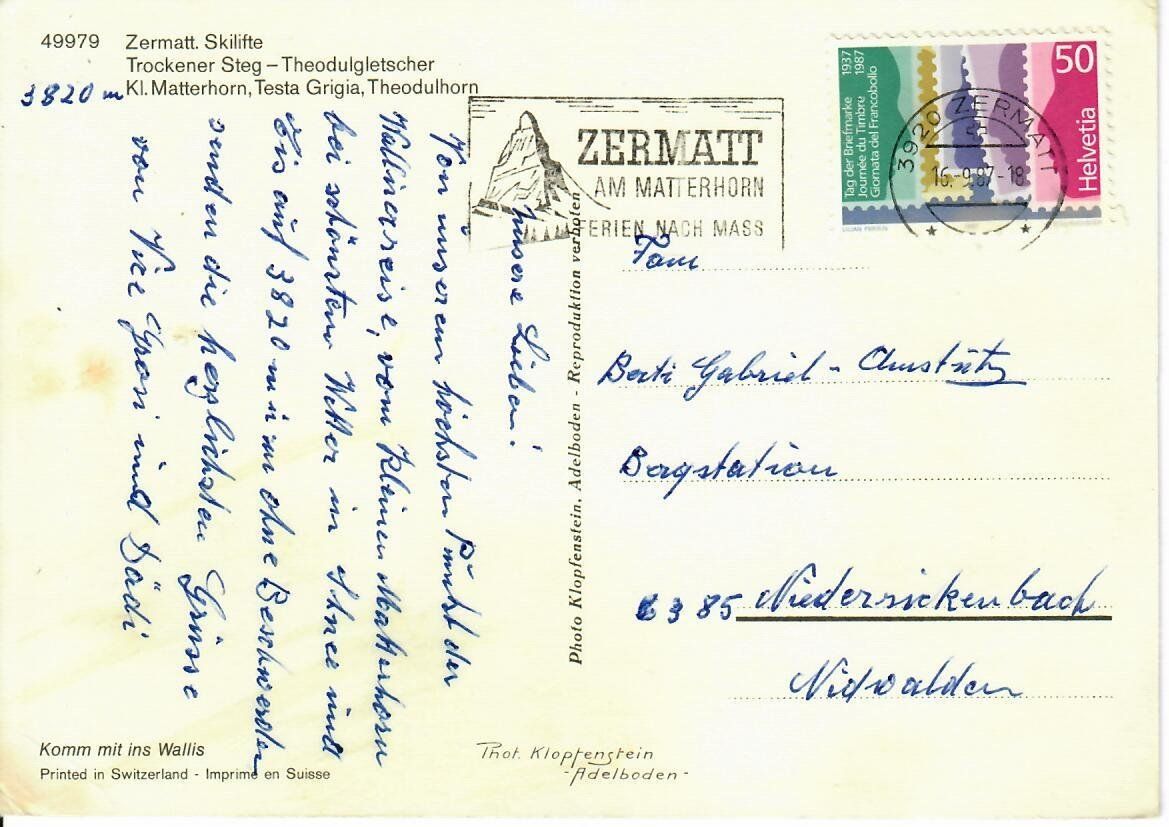 Cartoline postali: Zermatt Skilifte - trockener Steg – Usato da Hochdorf venduto da Ziegel-16 1