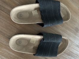 Bequeme Damen Pantoletten Schwarz Grösse 42 Sommer Neu