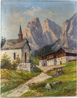 Berglandschaft mit Kirche Gemälde signiert