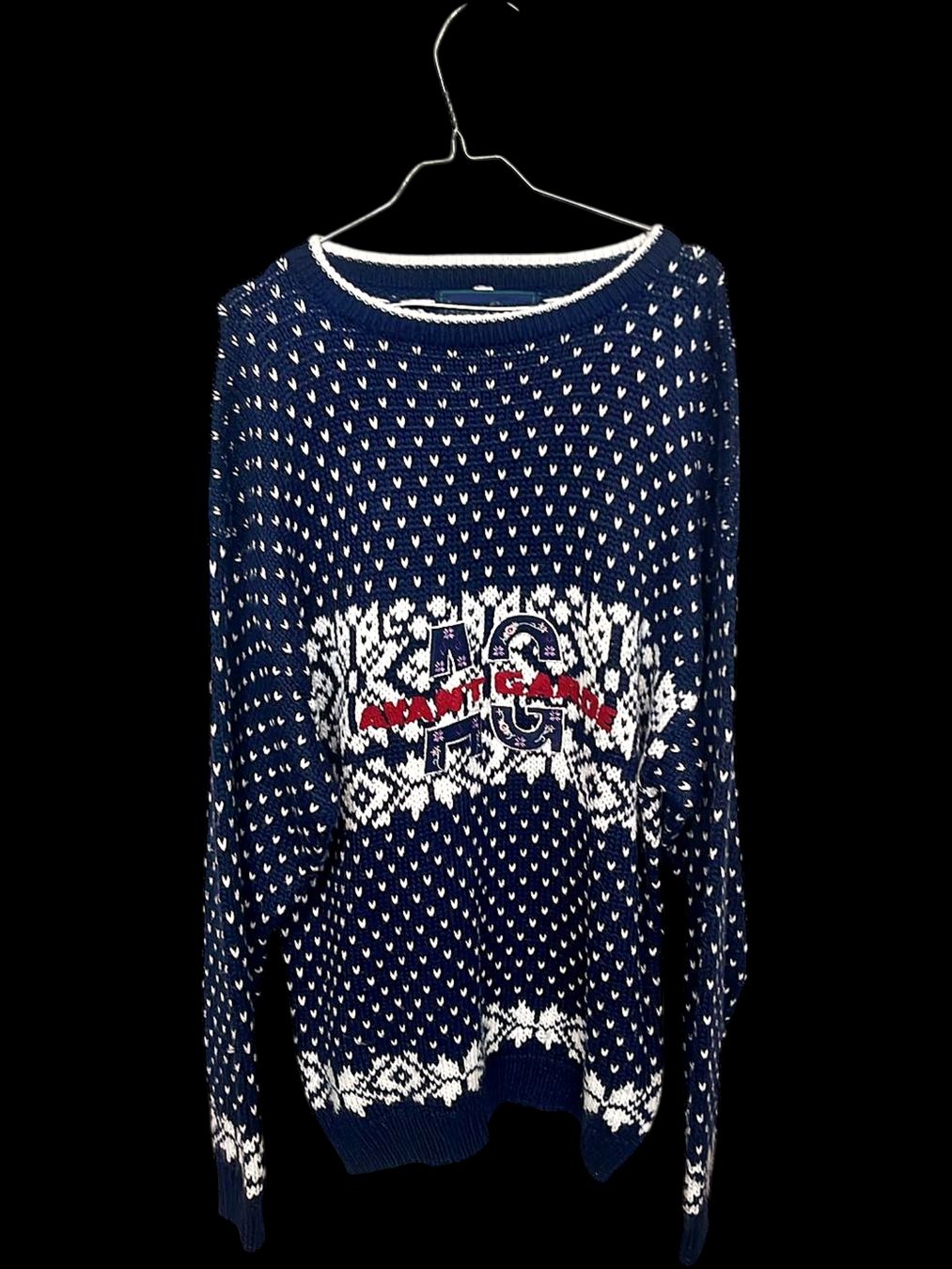 Maglioni & Felpe: Avantgarde Marineblau & Weiß Gemusterter Strickpullover – Usato da Zug venduto da vinokilo 1