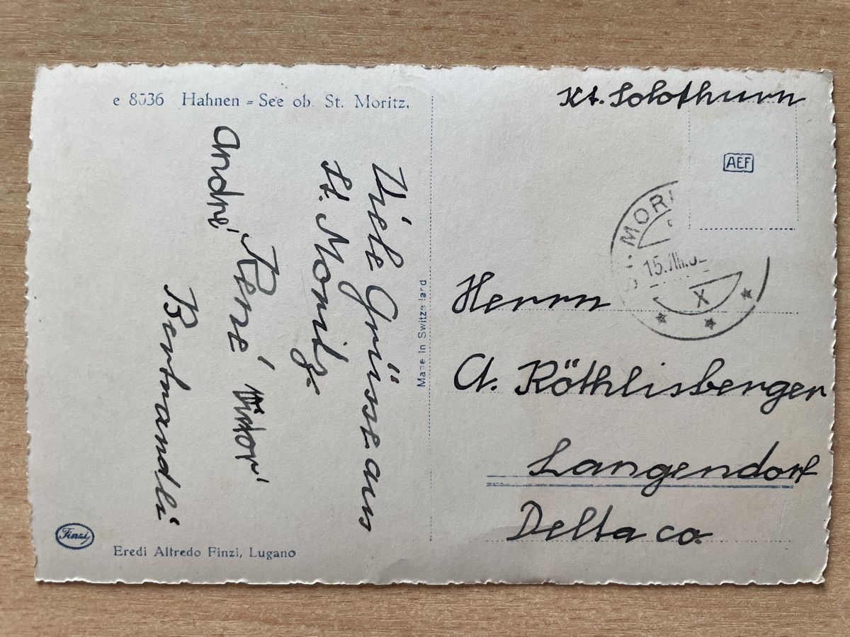 Cartoline postali: Alte Ansichtskarte Hahnen See St.Moritz, 1940er Jahre – Usato da Neuhausen am Rheinfall venduto da Arielle55 1