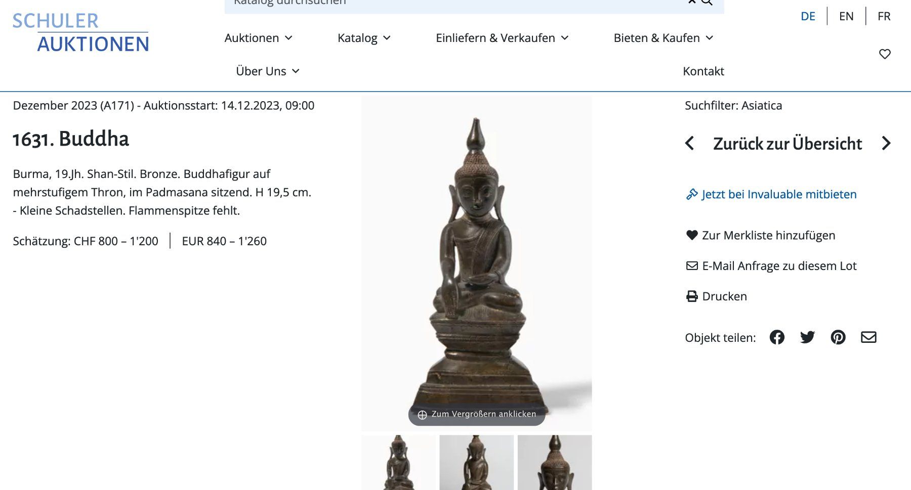 Sculture & Statue: Buddha Burma Shan, 18./19. Jht, Bronze – Usato da Thusis venduto da Feldis 1