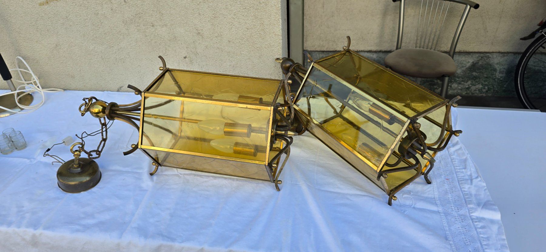 Lampadari & plafoniere: 2 Pendelleuchte, Laterne aus Messing und Glas – Usato da Basel venduto da Jcva 1