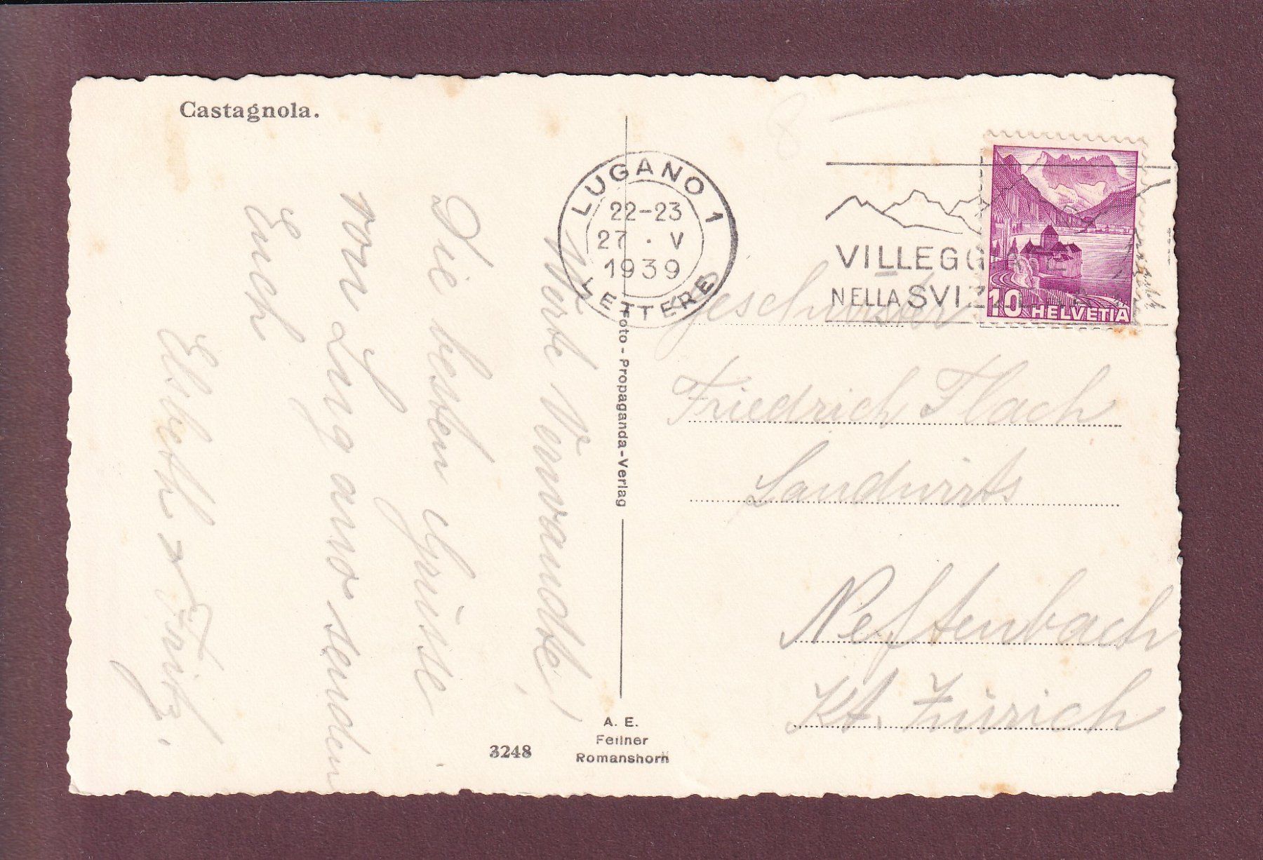 Cartes postales: CASTAGNOLA - 1939 – D'occasion à Pully par nicecards 1