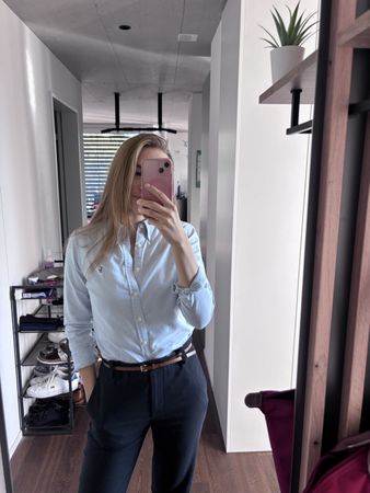 Damenbluse Ralph Lauren hellblau skinny fit