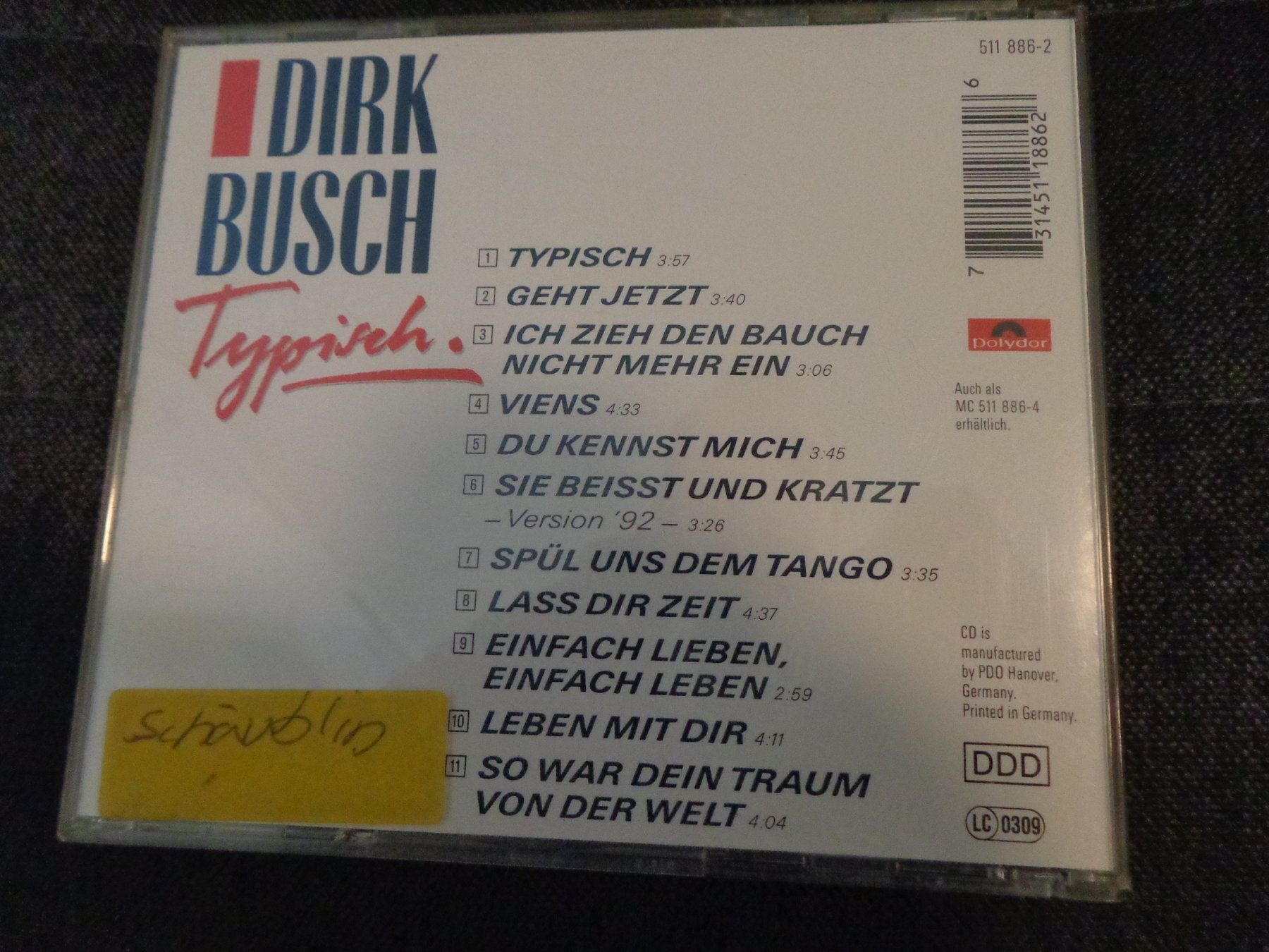 CD: Dirk Busch - Typisch CD – Usato da Olten venduto da Disc-Ausverkauf 1