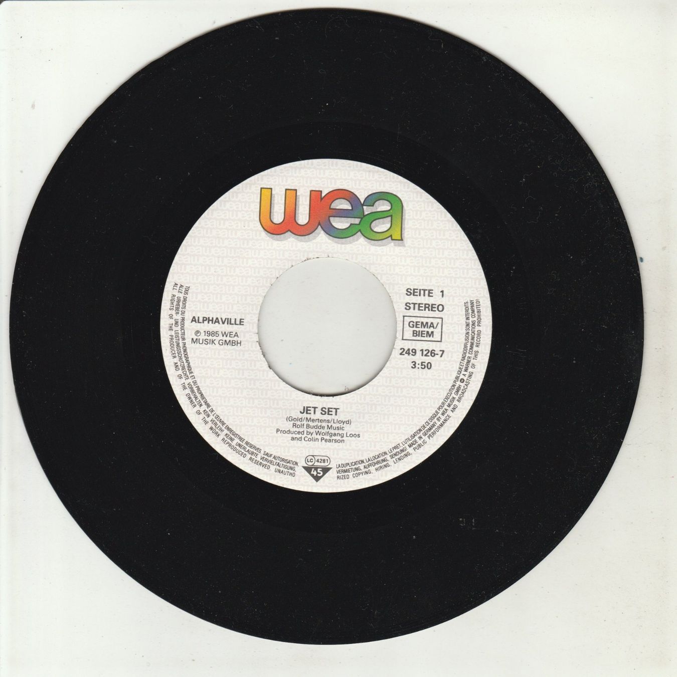 Dischi in vinile: Alphaville - Jet Set 7" Vinyl 1985 – Usato da Tübach venduto da JamesStone 2