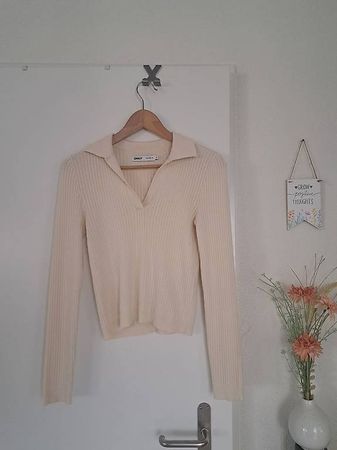 Longsleeve Crop Top Polo Shirt creme S