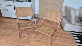 2 fauteuils bois et corde, design italien années 50.