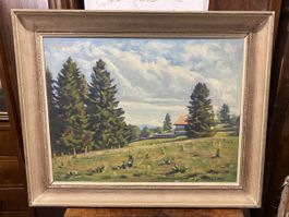 Tableau ancien, signé Henri Chatillon, paysage champêtre.