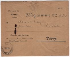 rarer Telegramm-Umschlag mit PrZD des Telegraphenamtes VEVEY