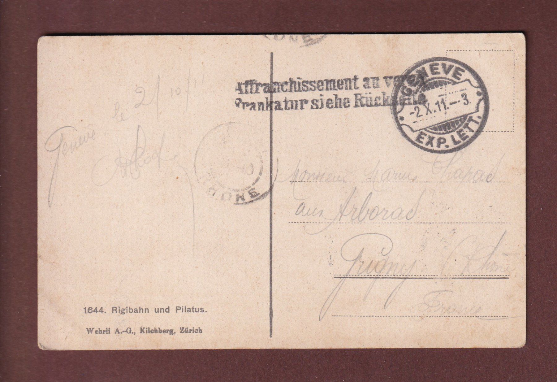 Ansichtskarten: RIGIBAHN - Pilatus - 1911 – Gebraucht aus Pully von nicecards-shop 1