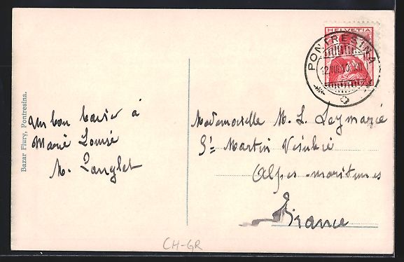 Cartoline postali: AK Pontresina, Ansicht mit den Bergen – Usato da Berlin venduto da bartko-reher 1