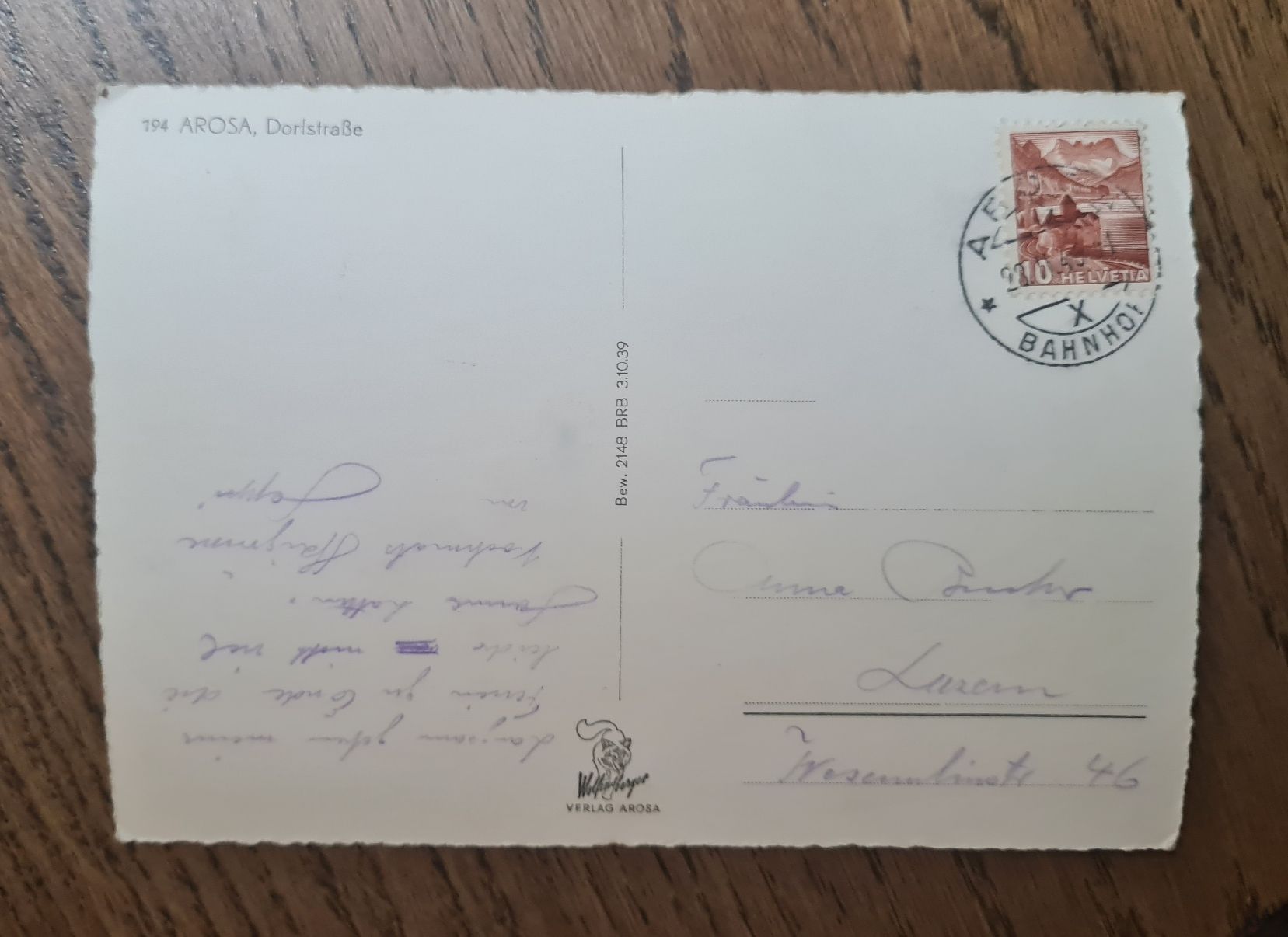 Cartoline postali: Arosa Dorfstraase 1946 – Usato da Ebikon venduto da Donar50 1
