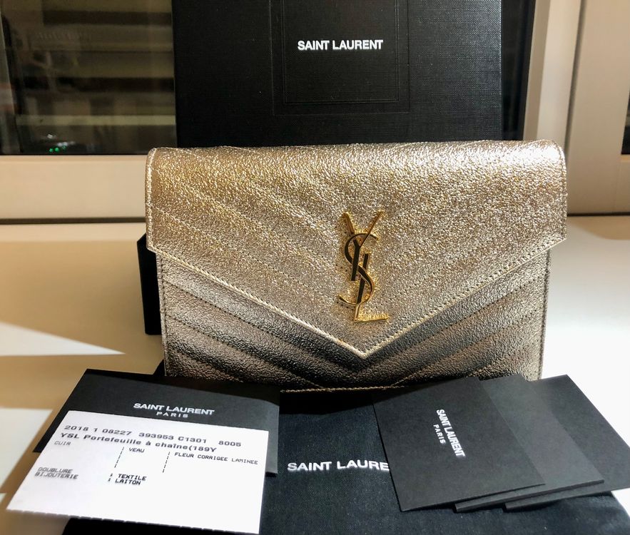 Saint Laurent Cassandre Matelasse Envelope Chain Wallet 393953