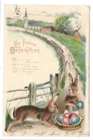 Ostern - ein frohes Fest - Hasen - Eier - Präge-Litho - 1904