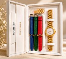 Bucherer Damenuhr, Gold, mit 3 Lederarmbänder, Top!