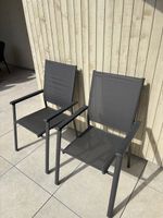 2 Alu Gartenstühle anthrazit einbrennlackiert mit PVC Bezug