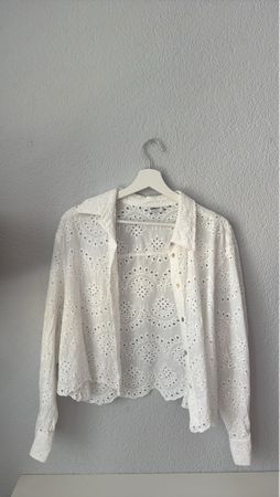 Damen Bluse Weiss Broderie Anglaise Grösse M-L