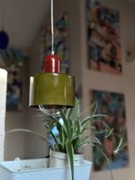 Vintage Hängelampe 70er Jahre Stil, Olive/Rot, Top!