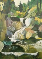 beau et grand tableau cascade s. A. Romain 2001