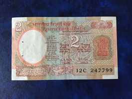 Indische 2 Rupees Banknote „Aryabhata Satellit“