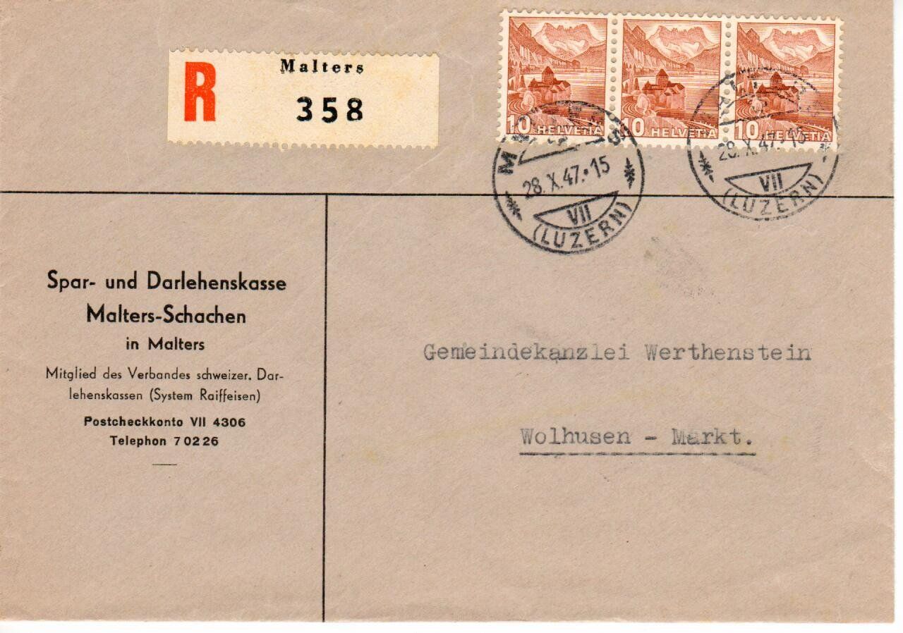 Alle Briefmarken: Brief, Malters - Schachen 1947 – Gebraucht aus Wolhusen von Curver9