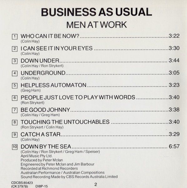 CD: Men At Work BUSINESS AS USUAL CD – Usato da Kandergrund venduto da Sososo 3