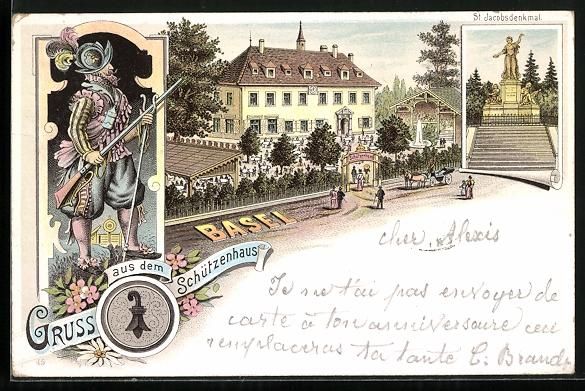 Cartoline postali: Litho Basel, Restaurant Schützenhaus, S – Usato da Berlin venduto da bartko-reher