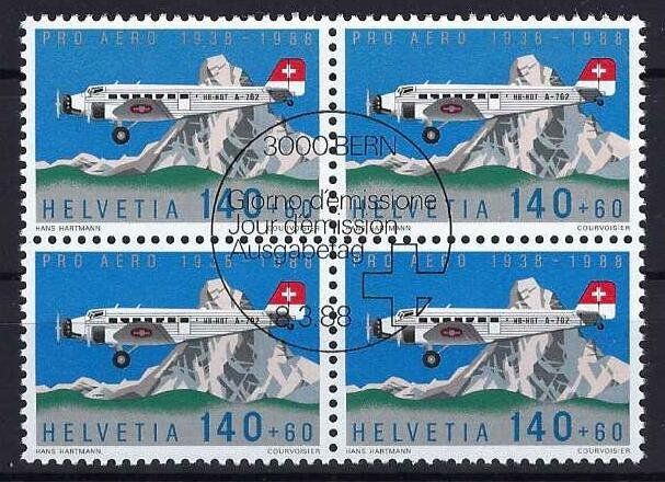 Alle Briefmarken: 1988 Pro Aero im 4er Block ET gest. – Gebraucht aus Hitzkirch von walti1959