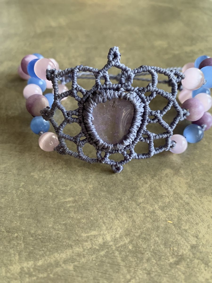 Bracciali & Braccialetti: Bracelet Amétrine/oeil-de-chat/Lépidolite fait main macramé – Nuovo e nell'imballaggio originale da Versoix venduto da val_t6jc 3