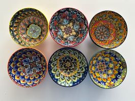 New 6x 12cm Colourful Ceramic Bowls(Schale, Schüssel)