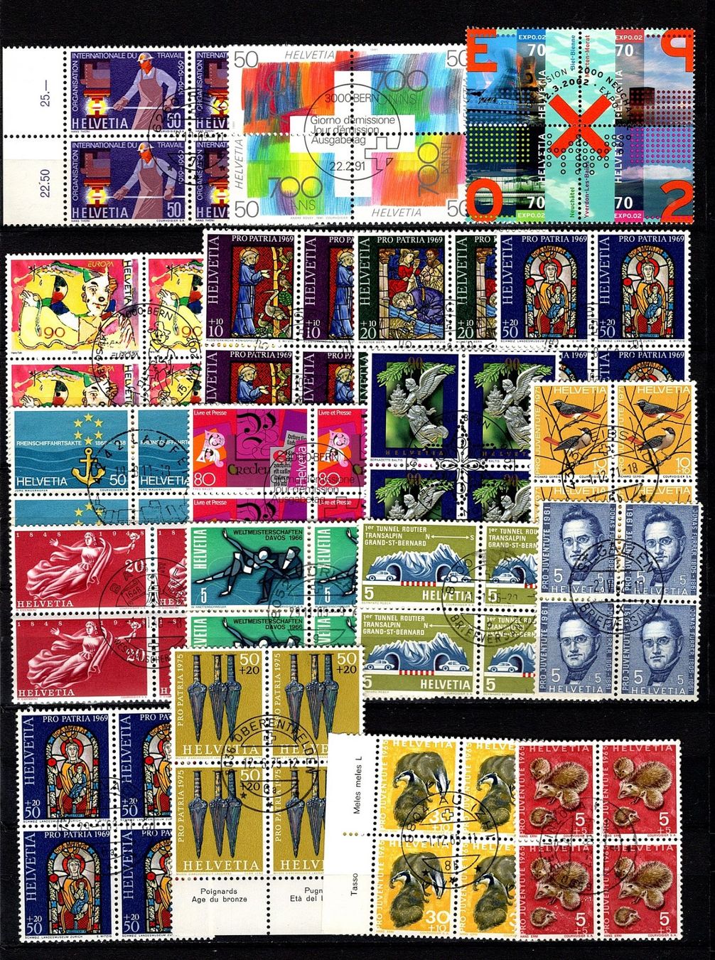 Alle Briefmarken: Viererblocks Schweiz (857) – Gebraucht aus Burgdorf von blinky01 1