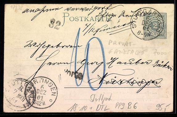 Cancelleria postale: Ganzsache PP9 B6: Stuttgart, Geschäftsh – Usato da Berlin venduto da bartko-reher 1