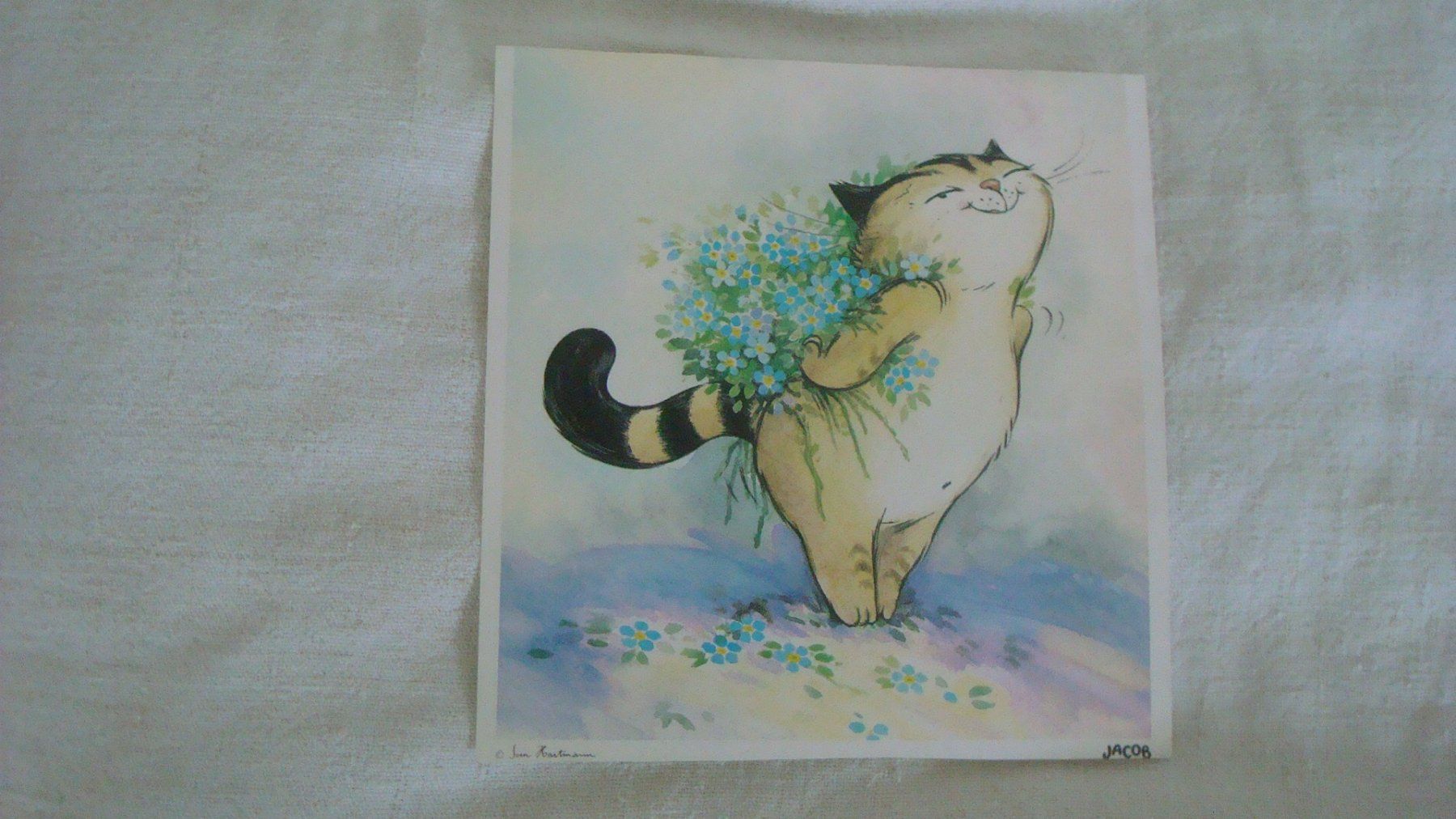 Poster & Bilder: Kunstdruck Kater Jacob mit Blumen – Gebraucht aus Münchenstein von Pesci6
