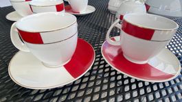 Kaffeegeschirr Service 15-teilig weiss/rot guter Zustand