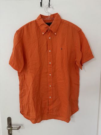 Tommy Hilfiger Leinen Hemd orange Grösse L Leinen kurzarm