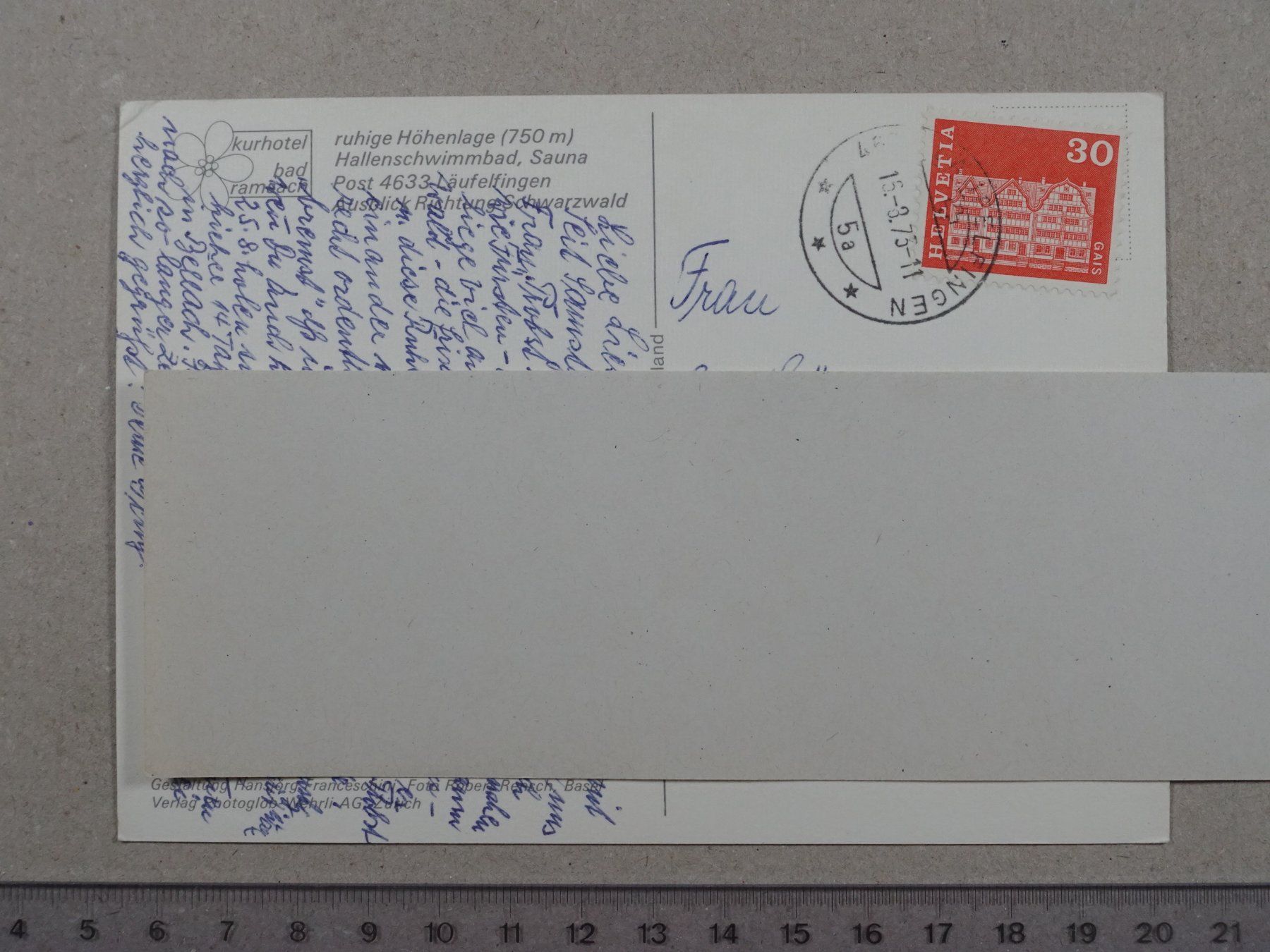 Cartoline postali: Läufelfingen, Kurhotel Bad Ramsach, 1973 – Usato da Lenzburg venduto da fh1 1