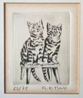 A.R. MOLL (*1929) Original Radierung Katzen signiert 68/75