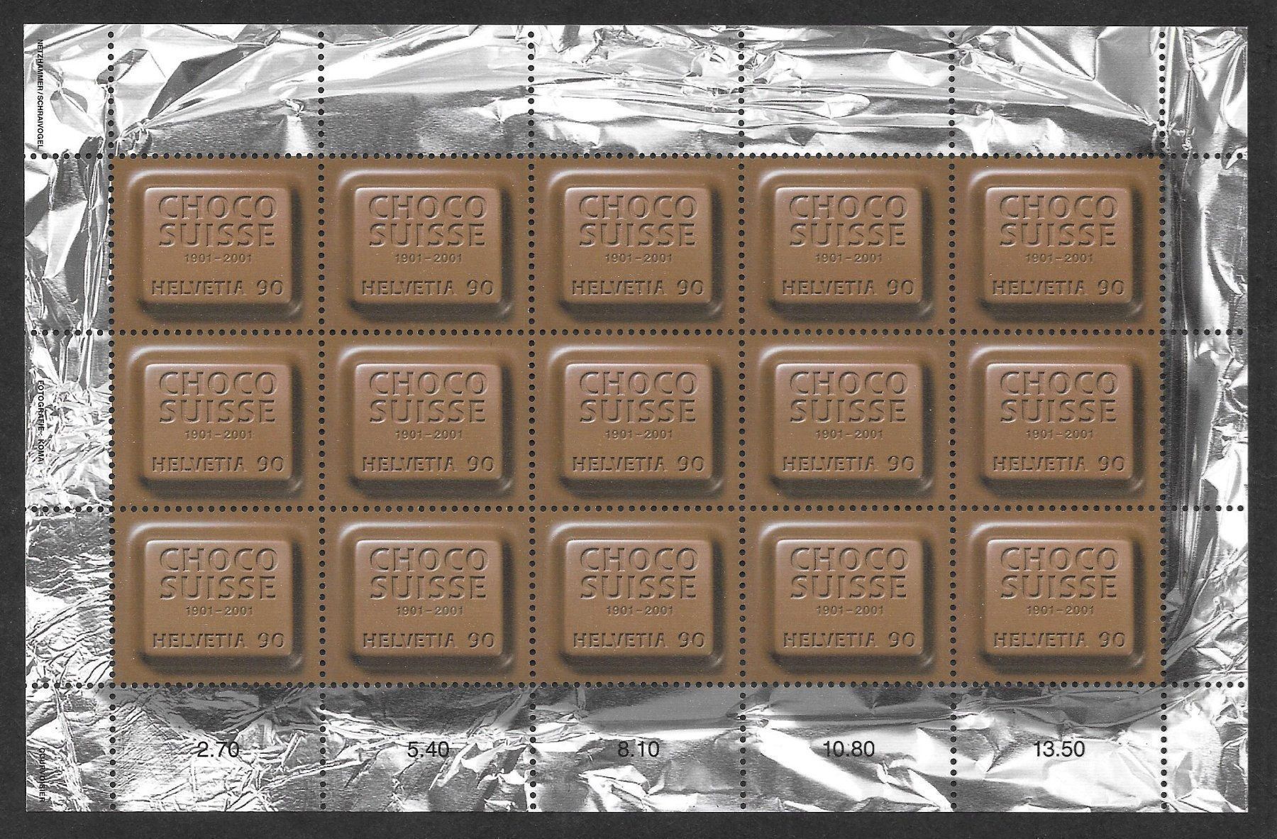 Tutti i francobolli: Kleinbogen 1024 100 Jahre Choco Suisse ** 9.5.2001 – Nuovo (secondo la descrizione) da Olten venduto da clotaldi