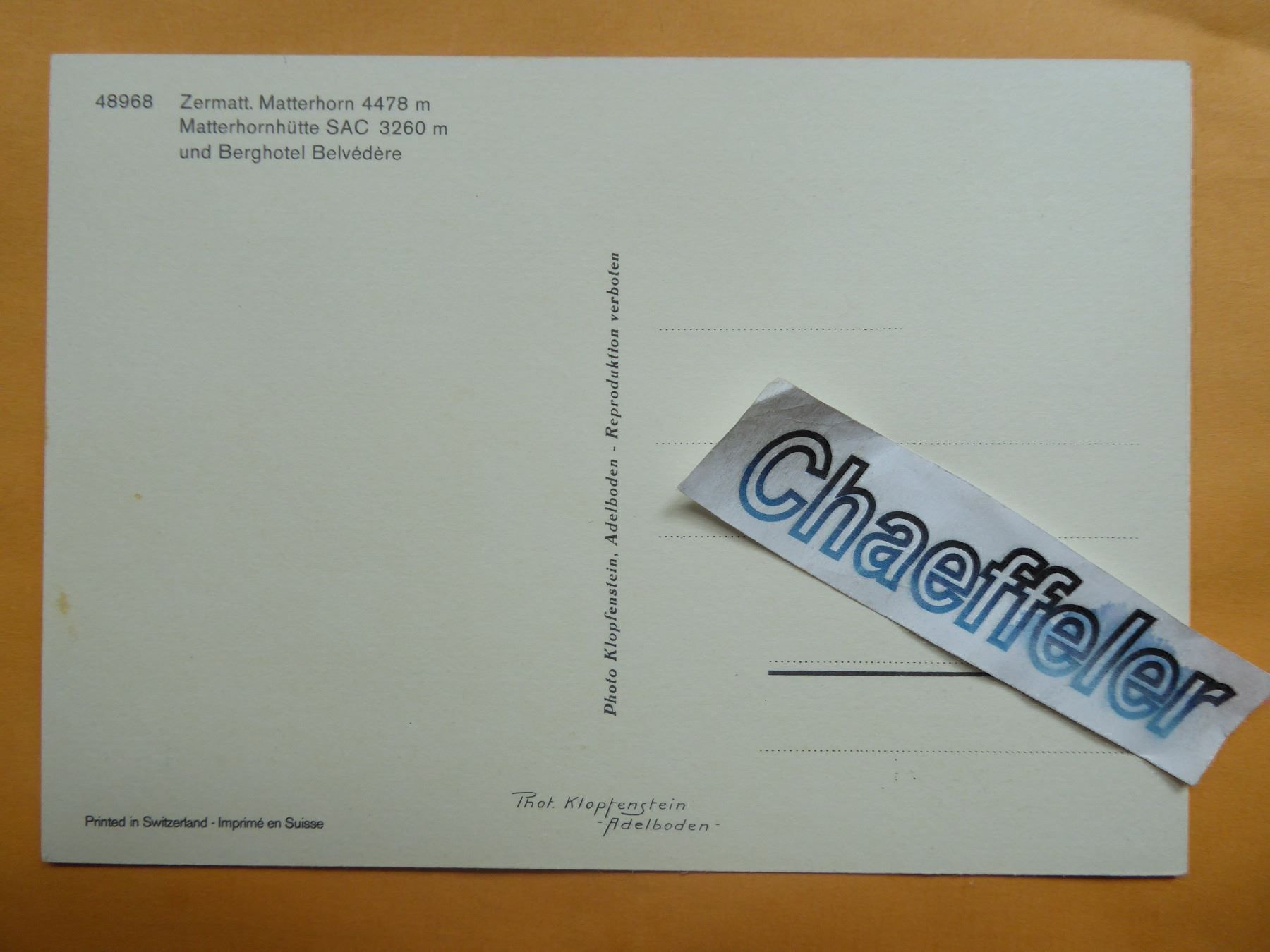 Cartoline postali: 48968 Zermatt.  Matterhorn – Nuovo (secondo la descrizione) da Zürich venduto da Chaeffeler 1