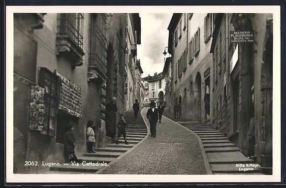 Cartoline postali: Lugano, Via Cattedrale, Strassenpartie m – Usato da Berlin venduto da bartko-reher