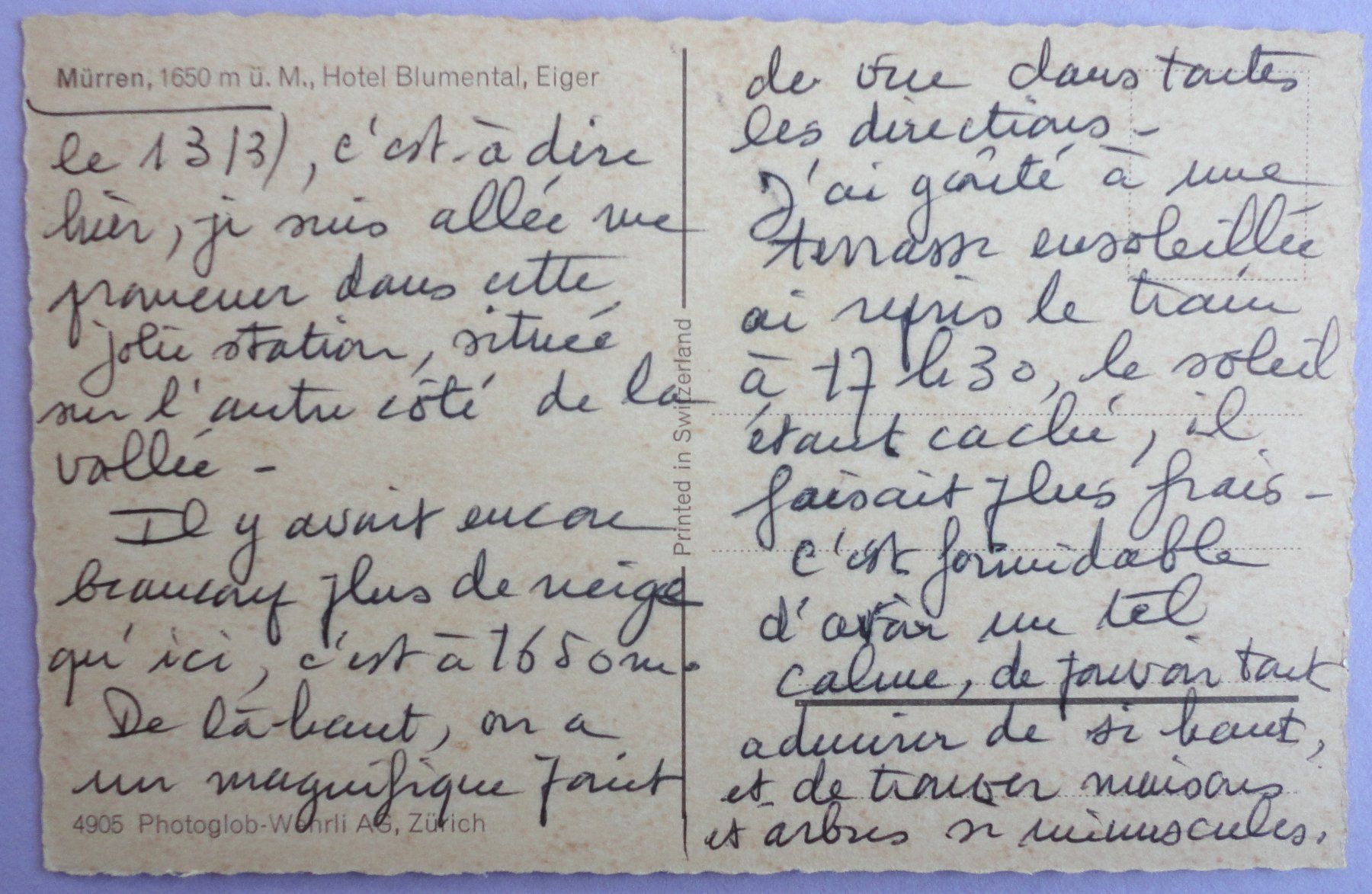 Cartoline postali: Mürren 1650 m ü.M., Hotel Blumental, Eiger – Usato da Fétigny venduto da Billy2miny 1