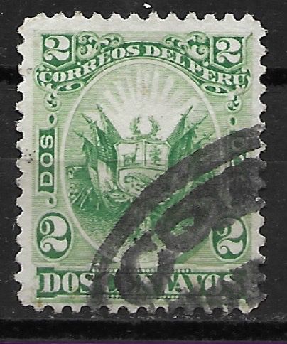 Tutti i francobolli: Peru 1886: Wappen 2 Centavos grün – Usato da Zürich venduto da Rainstamps