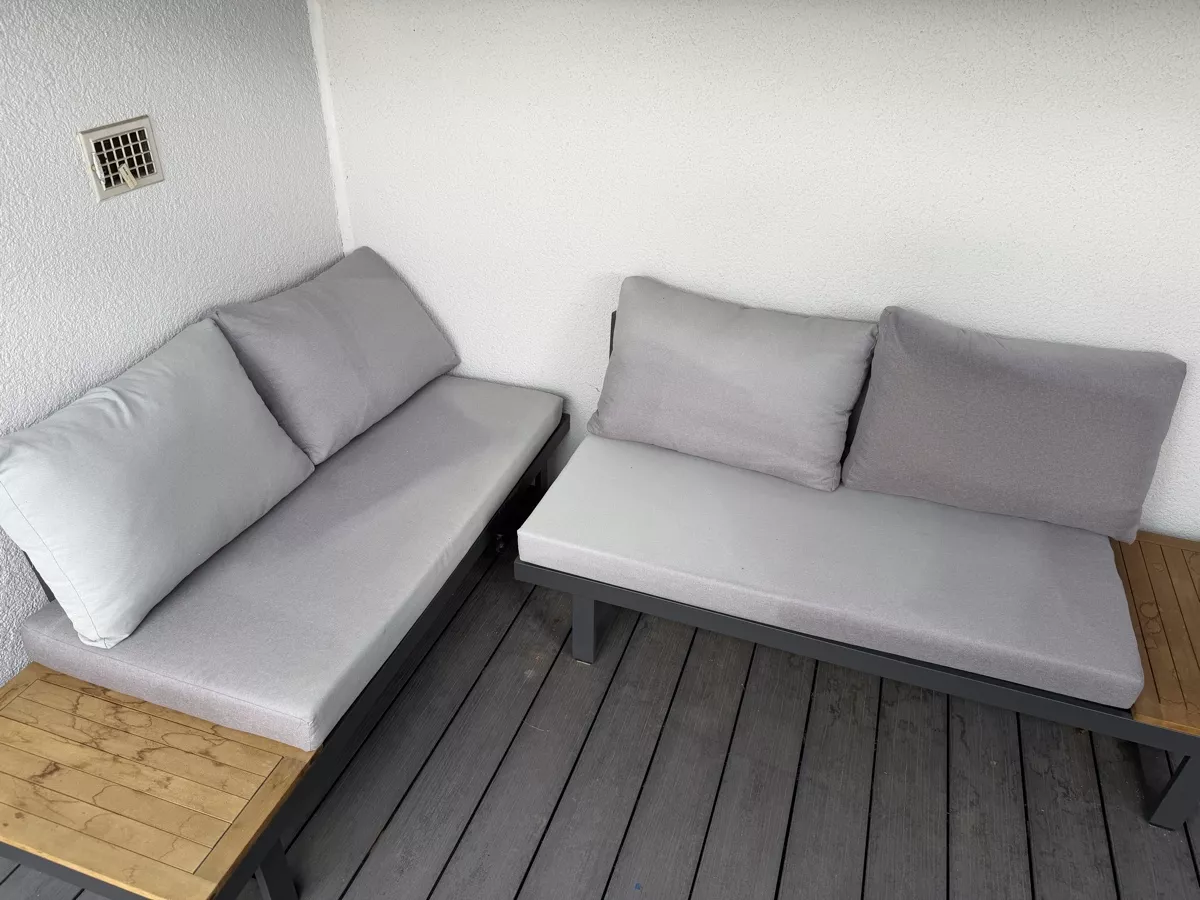 Divani: Giardimo Gartenlounge / Ecksofa L-Form Anthrazit / Holzoptik – Usato da Dübendorf venduto da Sq9apq 6
