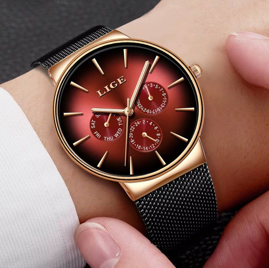 Orologi: Montre LIGE Élégante, cadran bordeaux – Nuovo e nell'imballaggio originale da Biel/Bienne venduto da Joridel7 1