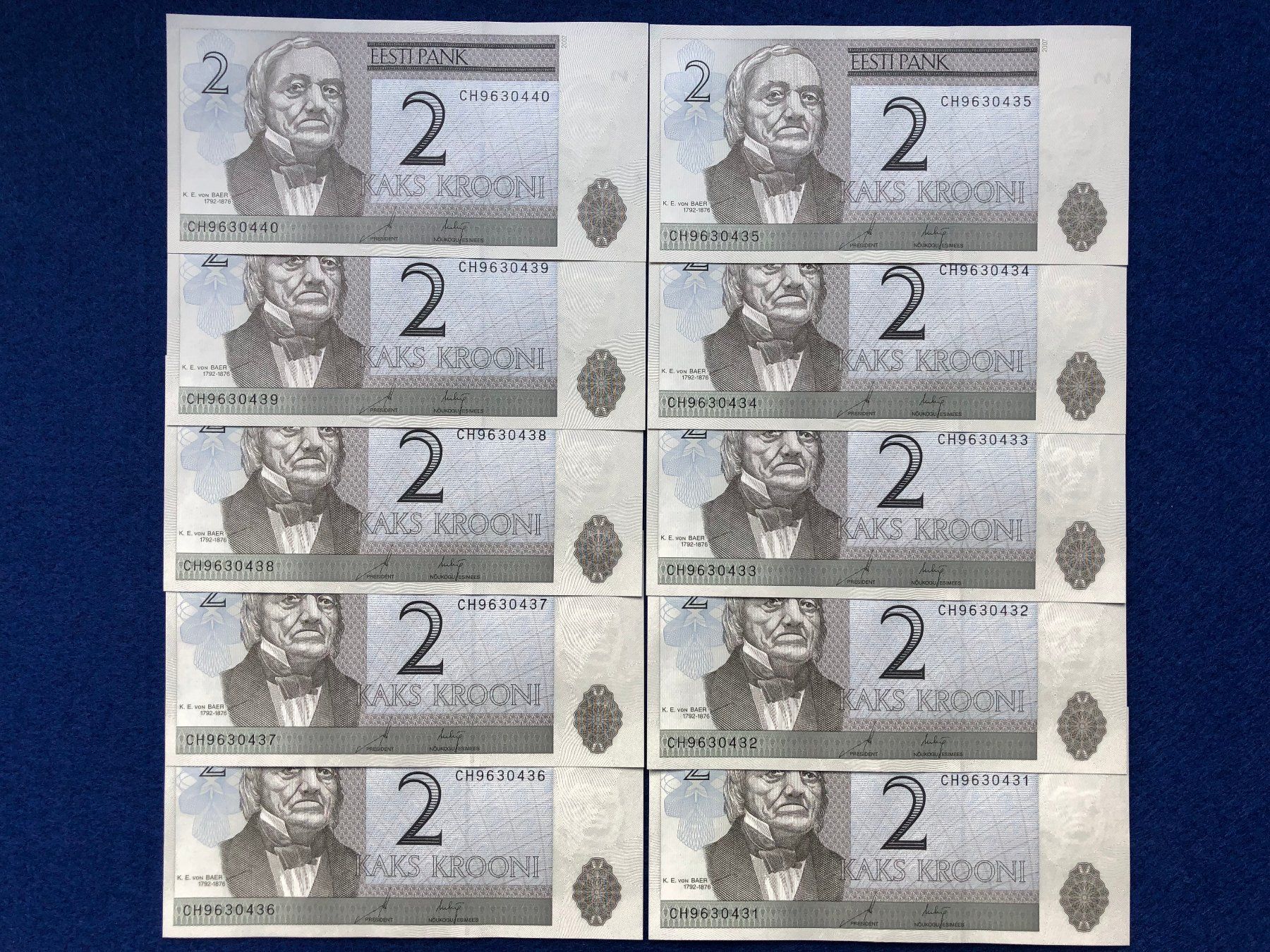 Banconote: Estland 2007 - 10 x 2 Krooni UNC – Nuovo e nell'imballaggio originale da Pfäffikon SZ venduto da Sieben77