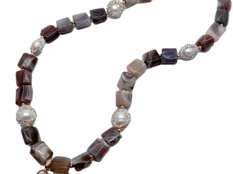 Catenine: SALE Botswana Achat Perlen Halskette Collier Agate Perle – Nuovo (secondo la descrizione) da Prilly venduto da ilyria73 5