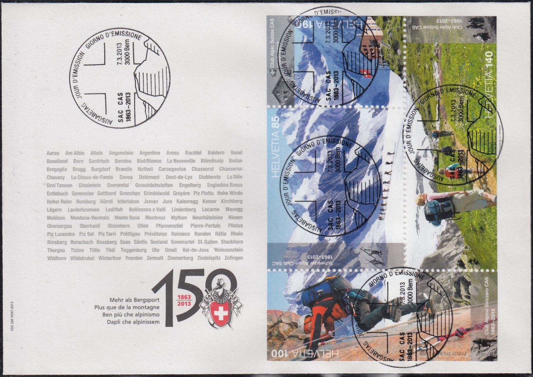Tutti i francobolli: 1459 FDC mit Vollstempel Bern 7.3.2013, C6 Couvert – Usato da Spreitenbach venduto da Lienbi01