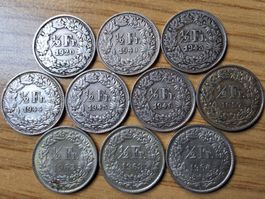 Silberlot 50 Rappen 1920/1964 - 10 Stück!